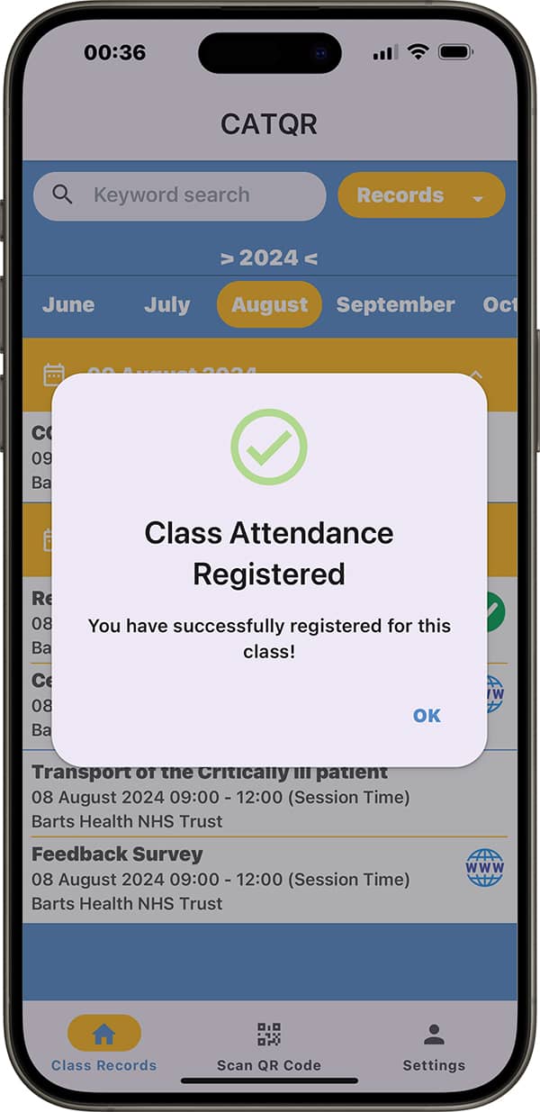 Class Attendance Registered Image