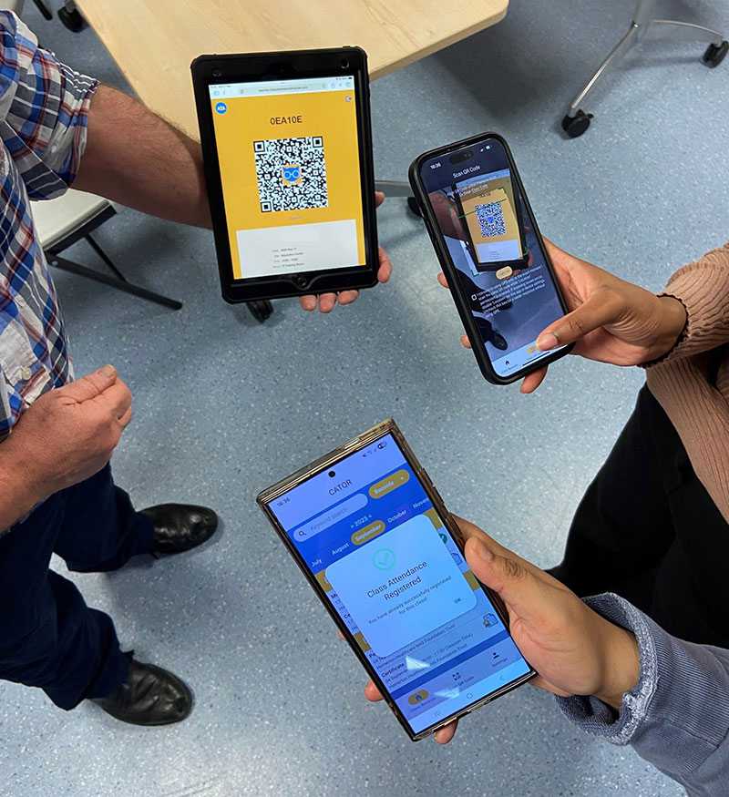 During the session, the facilitator displays a dynamic CATQR code—refreshing every few seconds—on his iPad. Staff scan the code using their CATQR mobile app to register their attendance instantly and securely.